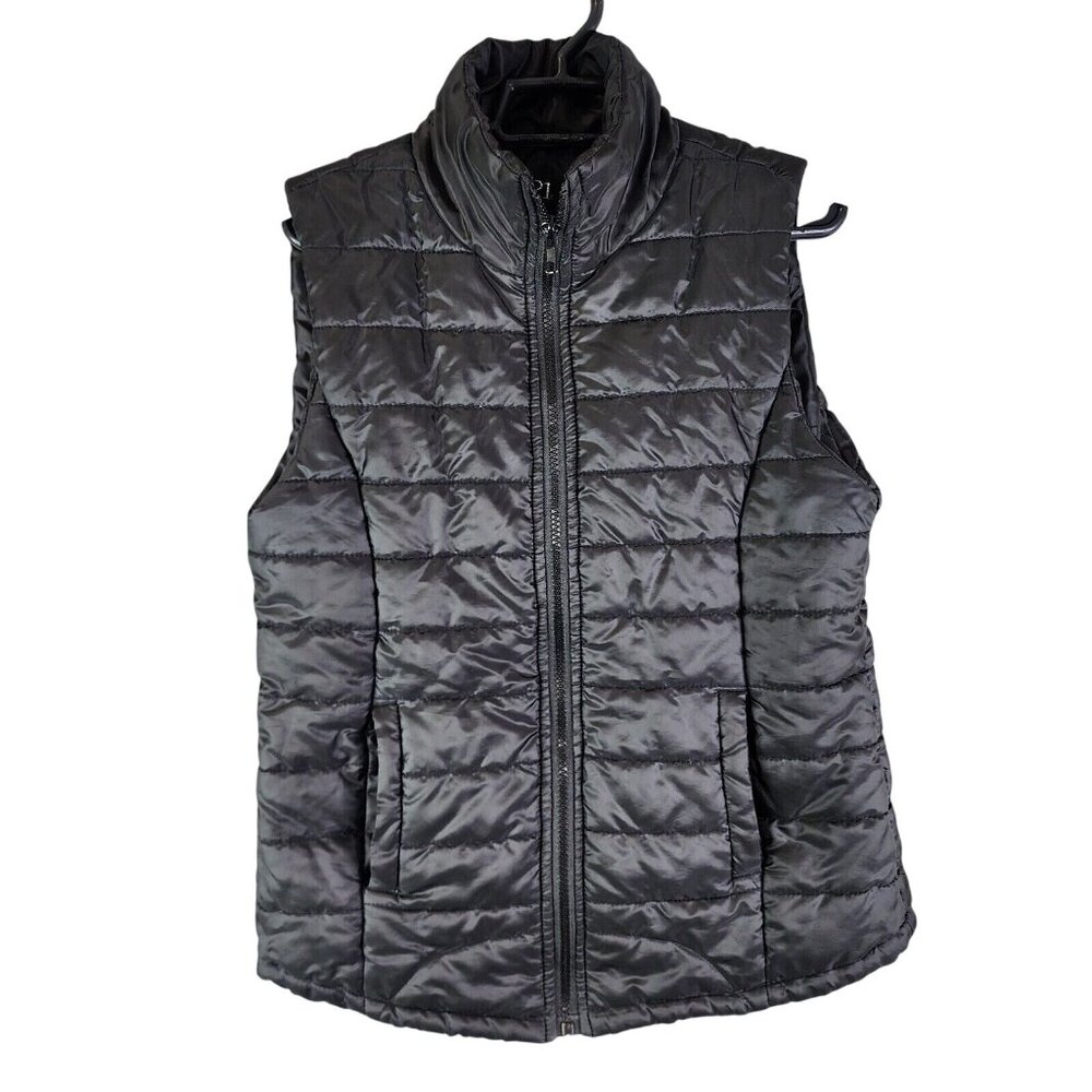 Womens Rue 21 Black Puffer Full Zip Vest Jacket Mock Neck Polyester Size M